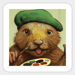 cute painter beaver Sticker